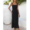 imageZESICA Womens 2025 Summer Boho Spaghetti Strap Square Neck Solid Color Ruffle A Line Beach Long Maxi DressBlack