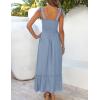 imageZESICA Womens 2025 Summer Boho Spaghetti Strap Square Neck Solid Color Ruffle A Line Beach Long Maxi DressBlue