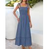 imageZESICA Womens 2025 Summer Boho Spaghetti Strap Square Neck Solid Color Ruffle A Line Beach Long Maxi DressDustyblue
