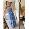 imageZESICA Womens 2025 Summer Boho Spaghetti Strap Square Neck Solid Color Ruffle A Line Beach Long Maxi DressDustyblue