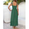 imageZESICA Womens 2025 Summer Boho Spaghetti Strap Square Neck Solid Color Ruffle A Line Beach Long Maxi DressForestgreen