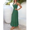 imageZESICA Womens 2025 Summer Boho Spaghetti Strap Square Neck Solid Color Ruffle A Line Beach Long Maxi DressForestgreen