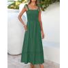 imageZESICA Womens 2025 Summer Boho Spaghetti Strap Square Neck Solid Color Ruffle A Line Beach Long Maxi DressForestgreen