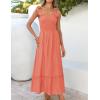 imageZESICA Womens 2025 Summer Boho Spaghetti Strap Square Neck Solid Color Ruffle A Line Beach Long Maxi DressGrapefruit
