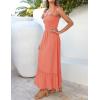 imageZESICA Womens 2025 Summer Boho Spaghetti Strap Square Neck Solid Color Ruffle A Line Beach Long Maxi DressGrapefruit