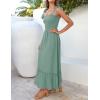imageZESICA Womens 2025 Summer Boho Spaghetti Strap Square Neck Solid Color Ruffle A Line Beach Long Maxi DressGreen