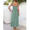 imageZESICA Womens 2025 Summer Boho Spaghetti Strap Square Neck Solid Color Ruffle A Line Beach Long Maxi DressGreen