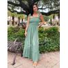 imageZESICA Womens 2025 Summer Boho Spaghetti Strap Square Neck Solid Color Ruffle A Line Beach Long Maxi DressGreen