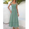 imageZESICA Womens 2025 Summer Boho Spaghetti Strap Square Neck Solid Color Ruffle A Line Beach Long Maxi DressGreen