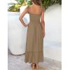 imageZESICA Womens 2025 Summer Boho Spaghetti Strap Square Neck Solid Color Ruffle A Line Beach Long Maxi DressKhaki