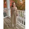 imageZESICA Womens 2025 Summer Boho Spaghetti Strap Square Neck Solid Color Ruffle A Line Beach Long Maxi DressKhaki
