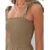 imageZESICA Womens 2025 Summer Boho Spaghetti Strap Square Neck Solid Color Ruffle A Line Beach Long Maxi DressKhaki