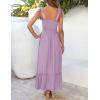 imageZESICA Womens 2025 Summer Boho Spaghetti Strap Square Neck Solid Color Ruffle A Line Beach Long Maxi DressLavender