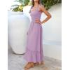 imageZESICA Womens 2025 Summer Boho Spaghetti Strap Square Neck Solid Color Ruffle A Line Beach Long Maxi DressLavender