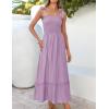 imageZESICA Womens 2025 Summer Boho Spaghetti Strap Square Neck Solid Color Ruffle A Line Beach Long Maxi DressLavender