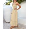 imageZESICA Womens 2025 Summer Boho Spaghetti Strap Square Neck Solid Color Ruffle A Line Beach Long Maxi DressLightyellow