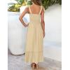 imageZESICA Womens 2025 Summer Boho Spaghetti Strap Square Neck Solid Color Ruffle A Line Beach Long Maxi DressLightyellow