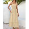 imageZESICA Womens 2025 Summer Boho Spaghetti Strap Square Neck Solid Color Ruffle A Line Beach Long Maxi DressLightyellow