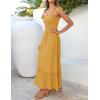 imageZESICA Womens 2025 Summer Boho Spaghetti Strap Square Neck Solid Color Ruffle A Line Beach Long Maxi DressMustard