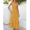 imageZESICA Womens 2025 Summer Boho Spaghetti Strap Square Neck Solid Color Ruffle A Line Beach Long Maxi DressMustard