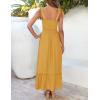 imageZESICA Womens 2025 Summer Boho Spaghetti Strap Square Neck Solid Color Ruffle A Line Beach Long Maxi DressMustard
