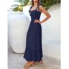 imageZESICA Womens 2025 Summer Boho Spaghetti Strap Square Neck Solid Color Ruffle A Line Beach Long Maxi DressNavy