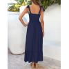 imageZESICA Womens 2025 Summer Boho Spaghetti Strap Square Neck Solid Color Ruffle A Line Beach Long Maxi DressNavy