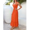 imageZESICA Womens 2025 Summer Boho Spaghetti Strap Square Neck Solid Color Ruffle A Line Beach Long Maxi DressOrange