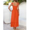 imageZESICA Womens 2025 Summer Boho Spaghetti Strap Square Neck Solid Color Ruffle A Line Beach Long Maxi DressOrange