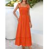 imageZESICA Womens 2025 Summer Boho Spaghetti Strap Square Neck Solid Color Ruffle A Line Beach Long Maxi DressOrange