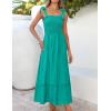 imageZESICA Womens 2025 Summer Boho Spaghetti Strap Square Neck Solid Color Ruffle A Line Beach Long Maxi DressPeacock