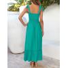 imageZESICA Womens 2025 Summer Boho Spaghetti Strap Square Neck Solid Color Ruffle A Line Beach Long Maxi DressPeacock