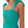 imageZESICA Womens 2025 Summer Boho Spaghetti Strap Square Neck Solid Color Ruffle A Line Beach Long Maxi DressPeacock