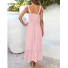 imageZESICA Womens 2025 Summer Boho Spaghetti Strap Square Neck Solid Color Ruffle A Line Beach Long Maxi DressPink