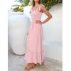 imageZESICA Womens 2025 Summer Boho Spaghetti Strap Square Neck Solid Color Ruffle A Line Beach Long Maxi DressPink