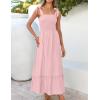 imageZESICA Womens 2025 Summer Boho Spaghetti Strap Square Neck Solid Color Ruffle A Line Beach Long Maxi DressPink