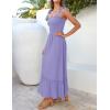 imageZESICA Womens 2025 Summer Boho Spaghetti Strap Square Neck Solid Color Ruffle A Line Beach Long Maxi DressPurple