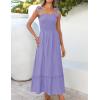 imageZESICA Womens 2025 Summer Boho Spaghetti Strap Square Neck Solid Color Ruffle A Line Beach Long Maxi DressPurple