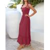 imageZESICA Womens 2025 Summer Boho Spaghetti Strap Square Neck Solid Color Ruffle A Line Beach Long Maxi DressRed