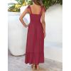 imageZESICA Womens 2025 Summer Boho Spaghetti Strap Square Neck Solid Color Ruffle A Line Beach Long Maxi DressRed