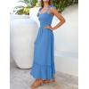 imageZESICA Womens 2025 Summer Boho Spaghetti Strap Square Neck Solid Color Ruffle A Line Beach Long Maxi DressRoyalblue