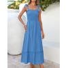 imageZESICA Womens 2025 Summer Boho Spaghetti Strap Square Neck Solid Color Ruffle A Line Beach Long Maxi DressRoyalblue