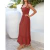 imageZESICA Womens 2025 Summer Boho Spaghetti Strap Square Neck Solid Color Ruffle A Line Beach Long Maxi DressRust