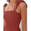 imageZESICA Womens 2025 Summer Boho Spaghetti Strap Square Neck Solid Color Ruffle A Line Beach Long Maxi DressRust