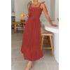 imageZESICA Womens 2025 Summer Boho Spaghetti Strap Square Neck Solid Color Ruffle A Line Beach Long Maxi DressRust