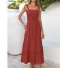 imageZESICA Womens 2025 Summer Boho Spaghetti Strap Square Neck Solid Color Ruffle A Line Beach Long Maxi DressRust