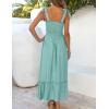 imageZESICA Womens 2025 Summer Boho Spaghetti Strap Square Neck Solid Color Ruffle A Line Beach Long Maxi DressSage
