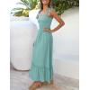 imageZESICA Womens 2025 Summer Boho Spaghetti Strap Square Neck Solid Color Ruffle A Line Beach Long Maxi DressSage