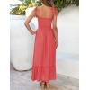 imageZESICA Womens 2025 Summer Boho Spaghetti Strap Square Neck Solid Color Ruffle A Line Beach Long Maxi DressWatermelon