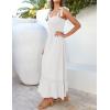 imageZESICA Womens 2025 Summer Boho Spaghetti Strap Square Neck Solid Color Ruffle A Line Beach Long Maxi DressWhite